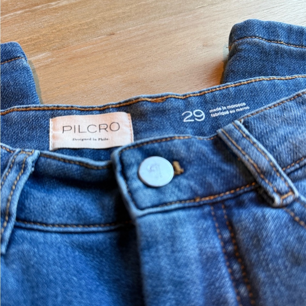 Anthropologie The Kenna Mid-Rise Heritage Barrel Jeans by Pilcro Denim Knit - 29